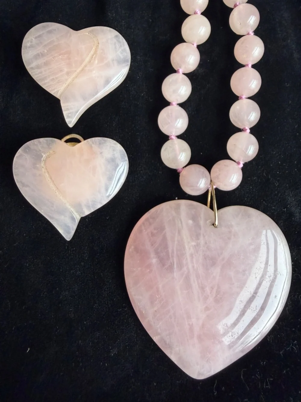Stunning Vintage Genuine Rose Quartz Heart Necklace & Matching Earring Set